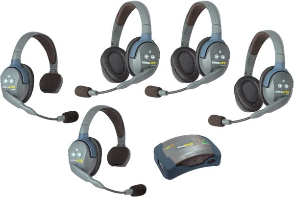 Image showing five eartec headsets and one wireless hub